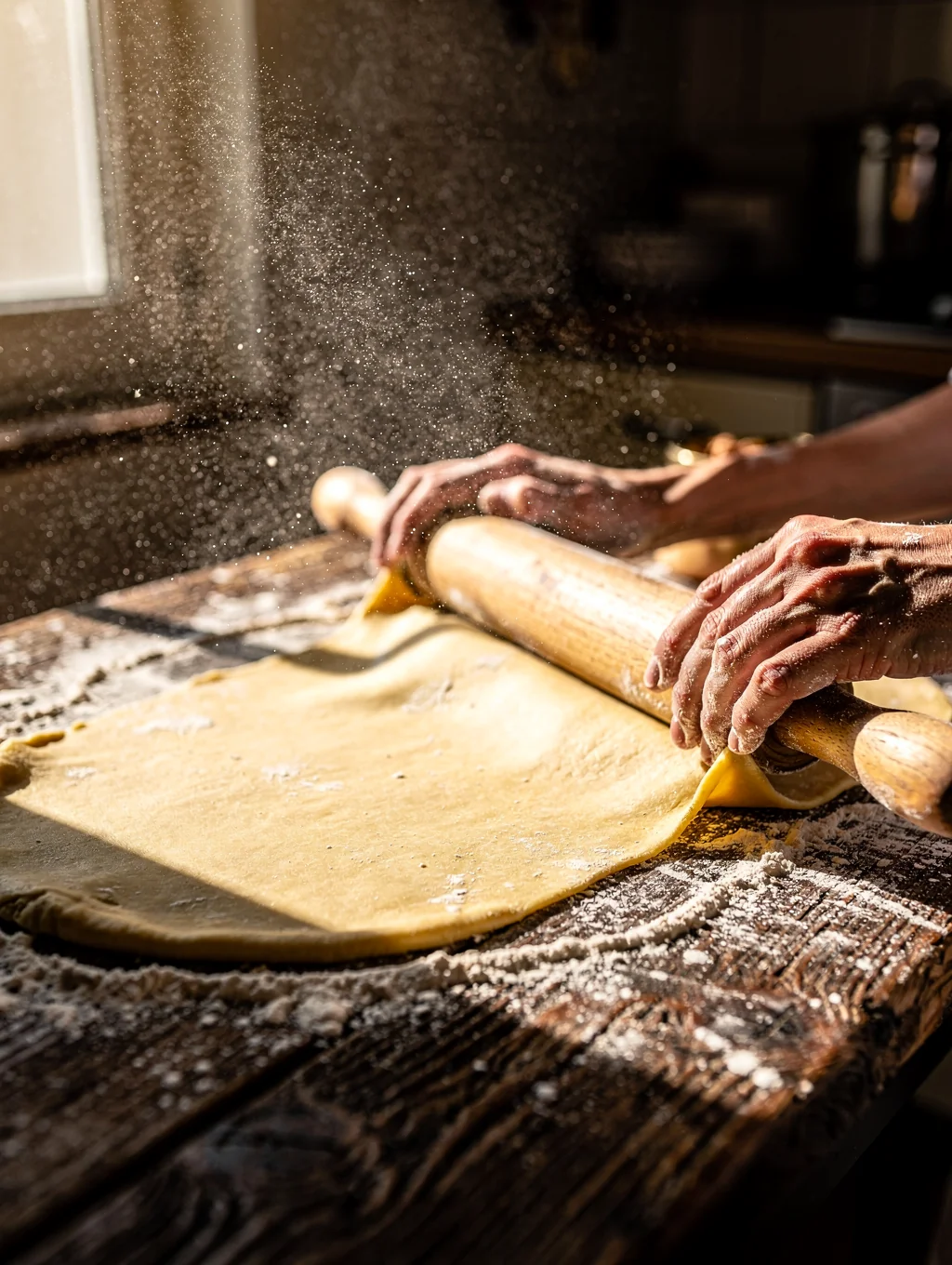 Chef preparing fresh handmade pasta in the kitchen